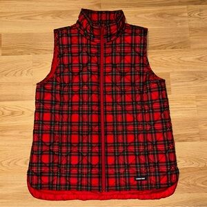 Lands End Women’s Medium 10-12 Red Plaid Puffer Vest Zip Outdoors
